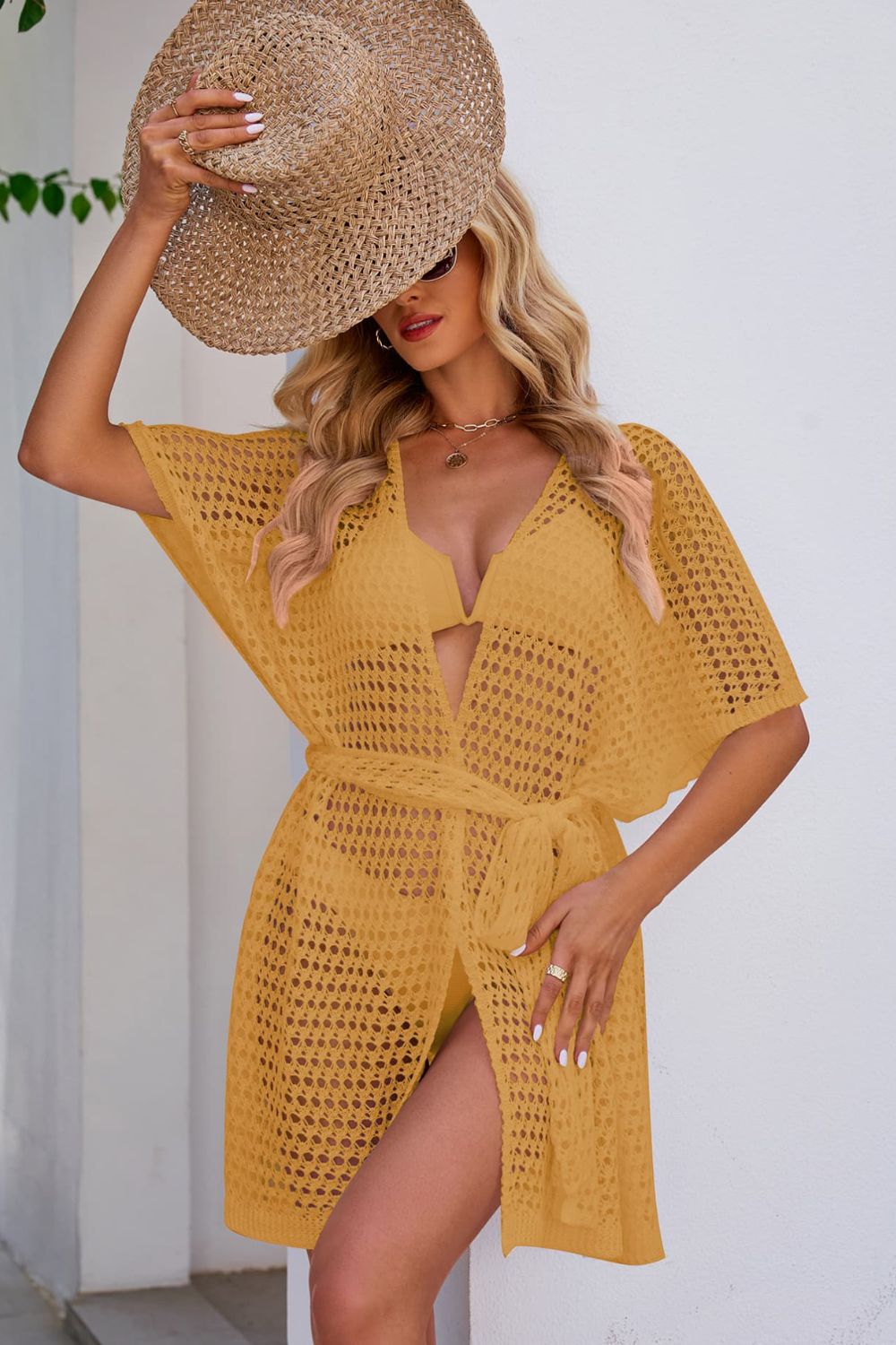 openwork tie waist cover up