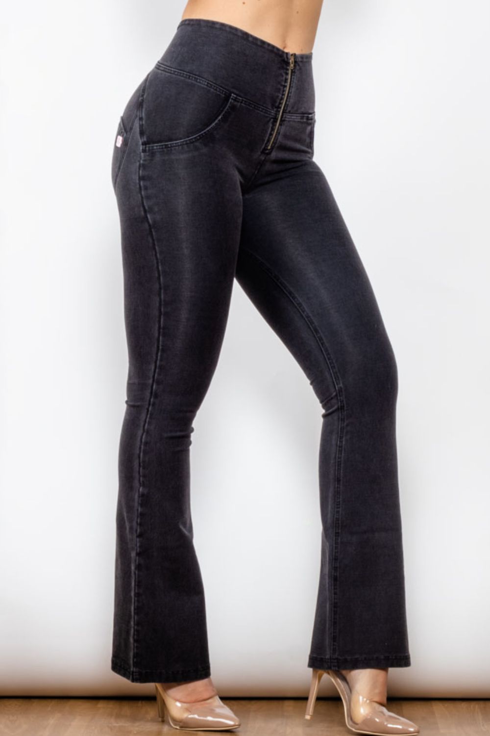 zip detail flare long jeans