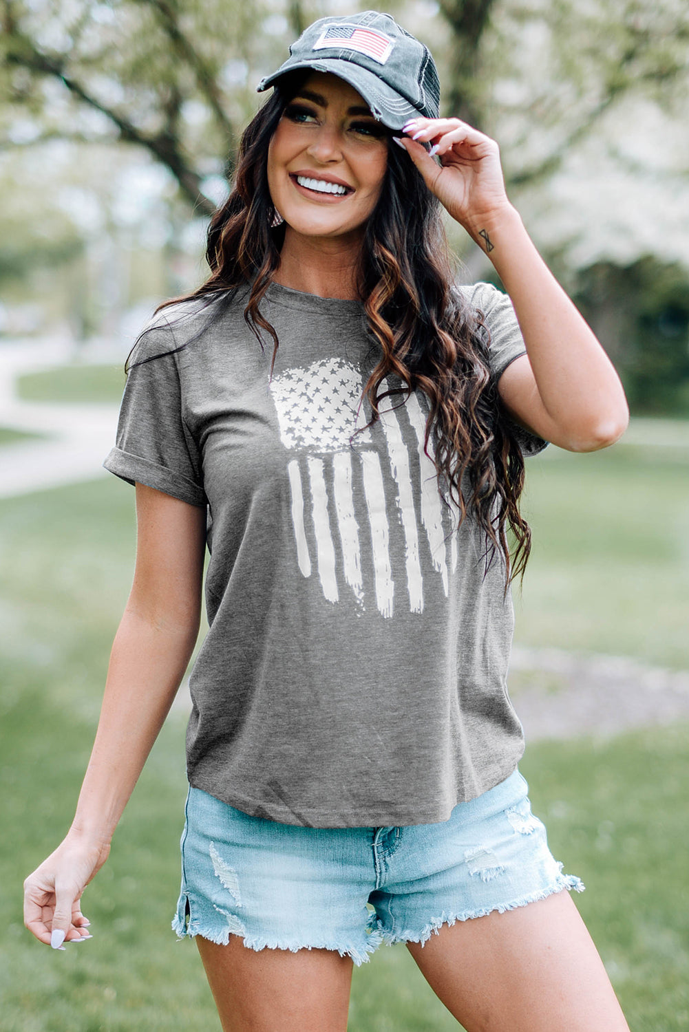 us flag graphic cuffed sleeve tee