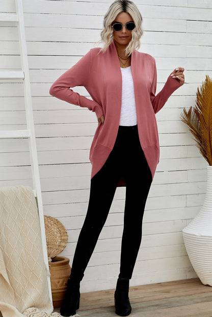 Double Take Long Sleeve Ribbed Hem Open Front Longline Cardigan