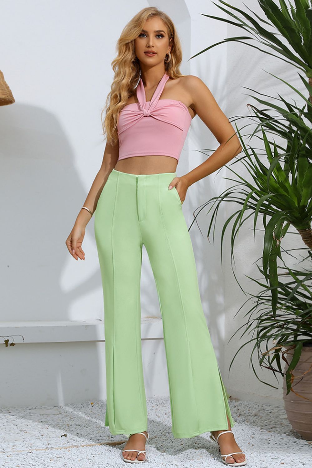 slit high-rise flare pants