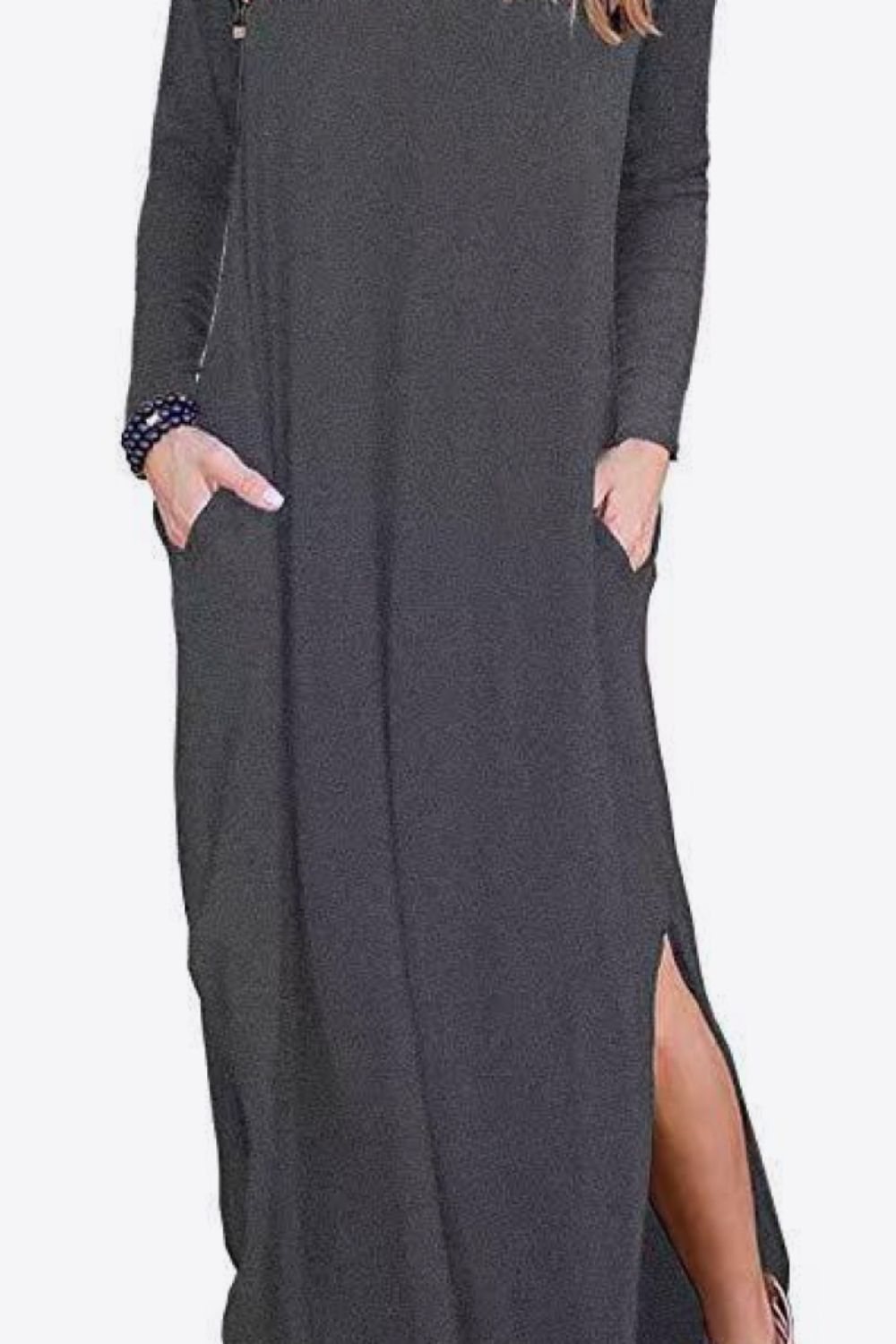 split long sleeve v-neck maxi dress