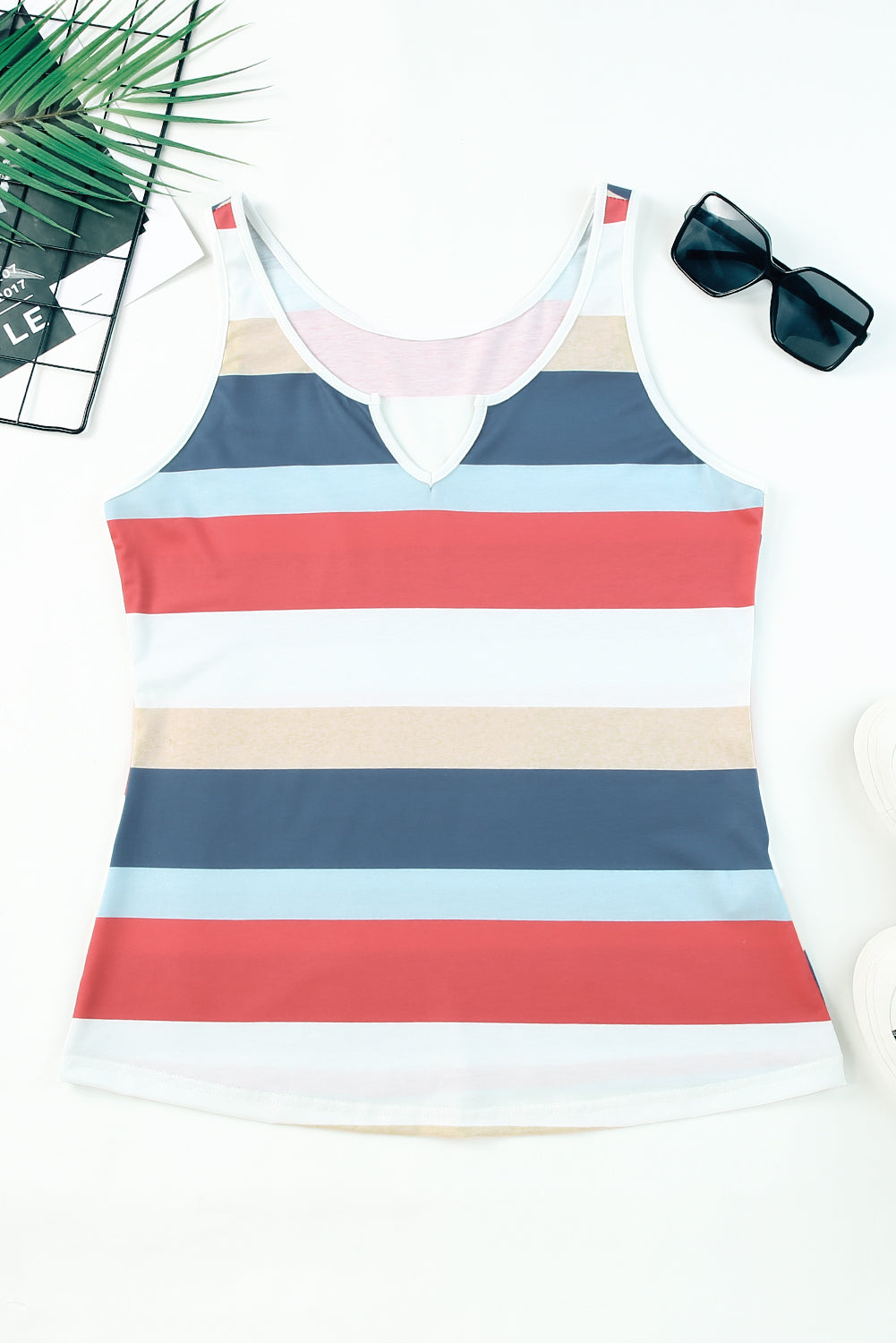 striped notched neck tank