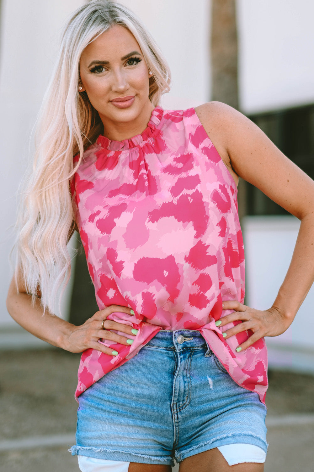 printed frill trim tank