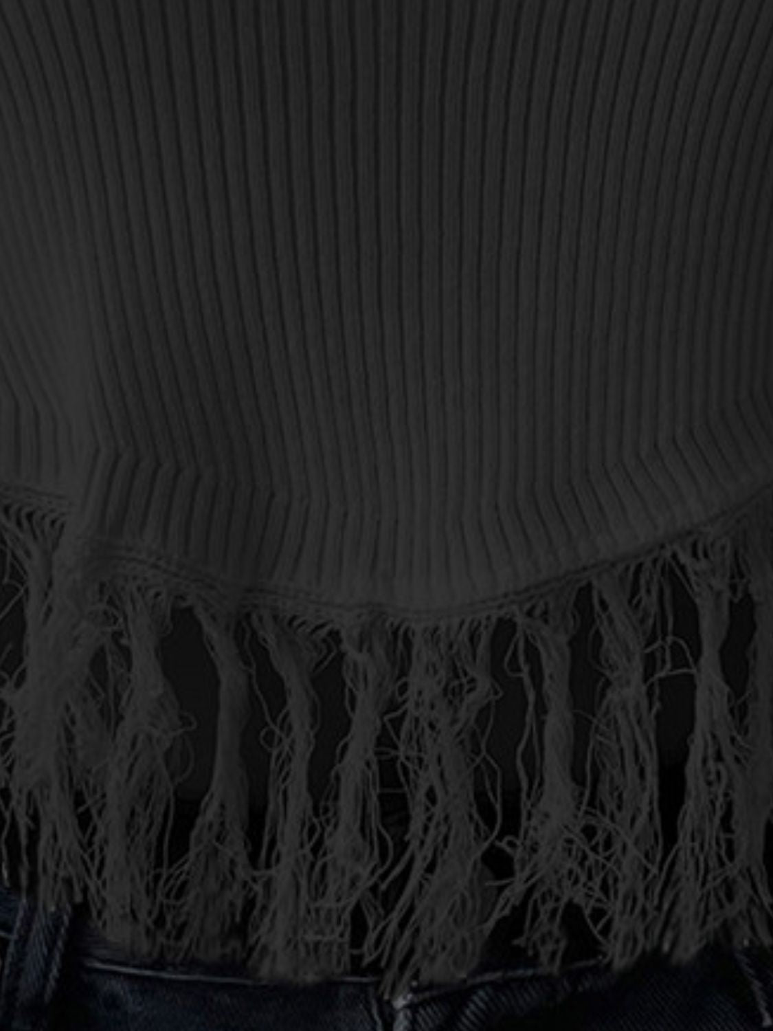 fringe hem round neck ribbed knit tank