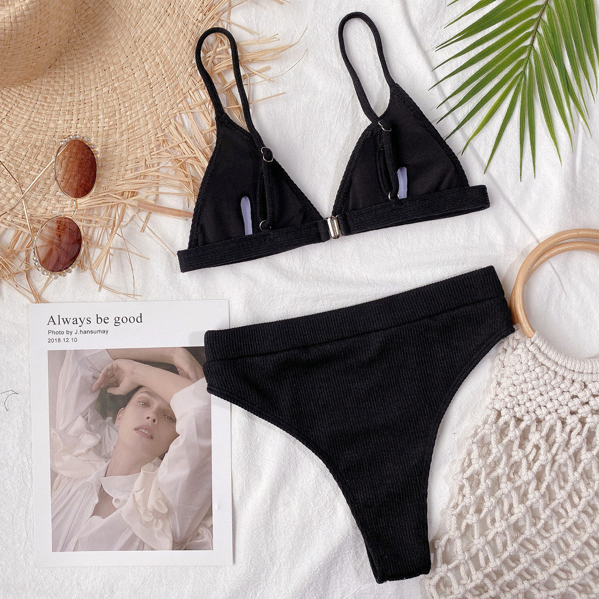 spaghetti strap ribbed bikini set