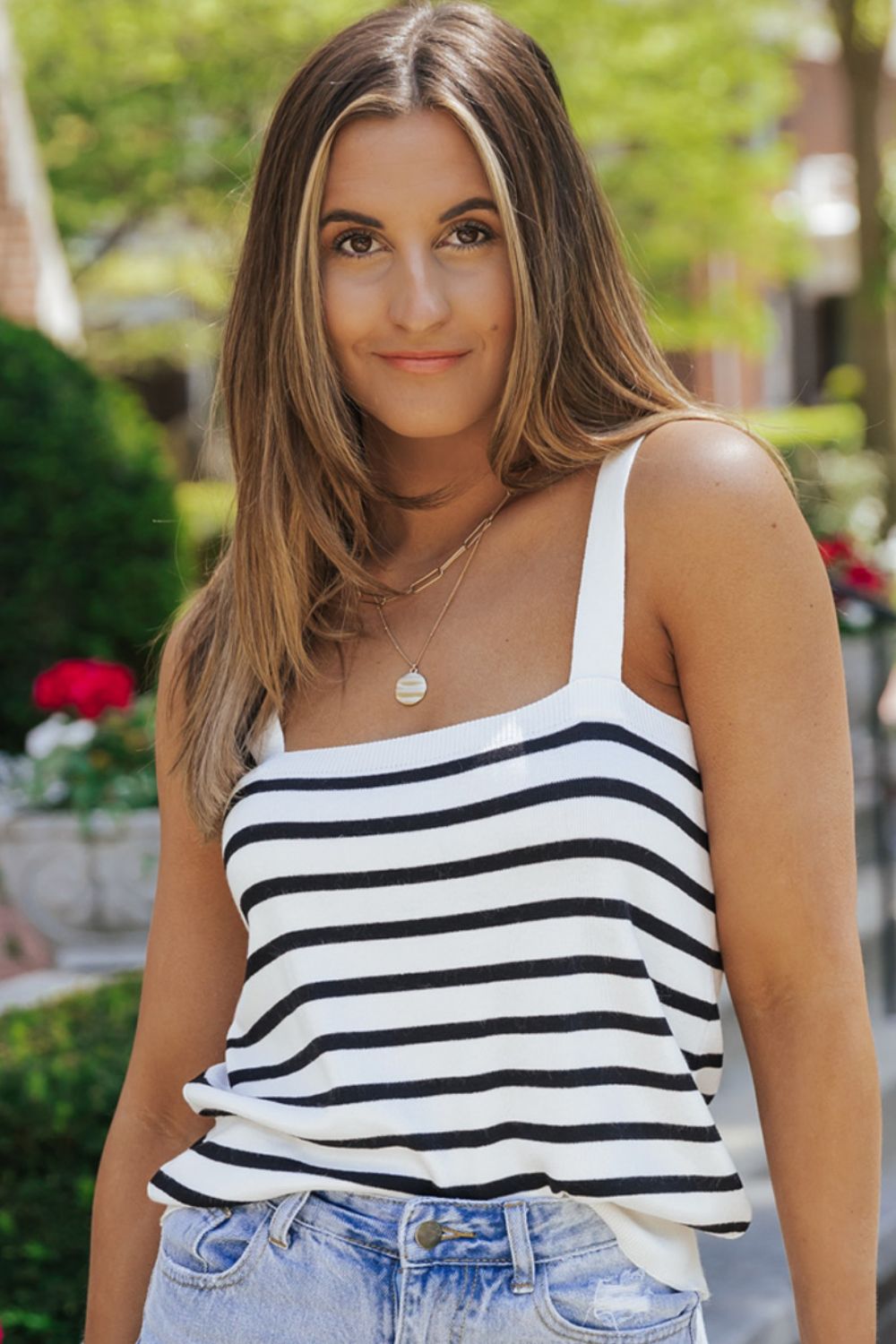 double take striped straight neck cami