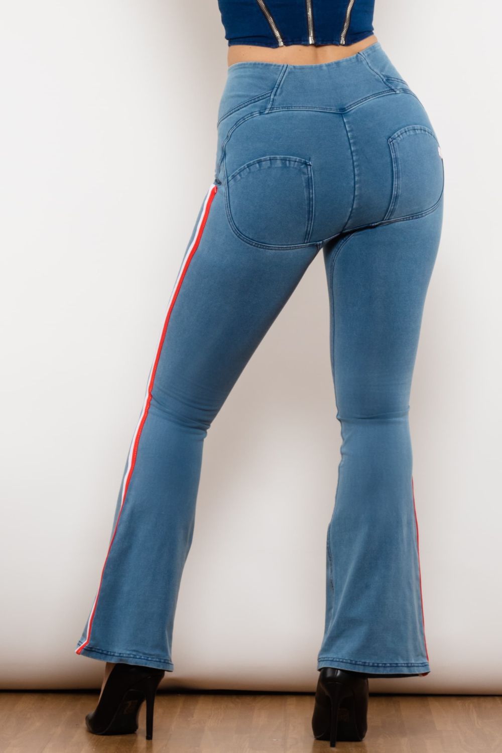 side stripe zip closure bootcut jeans