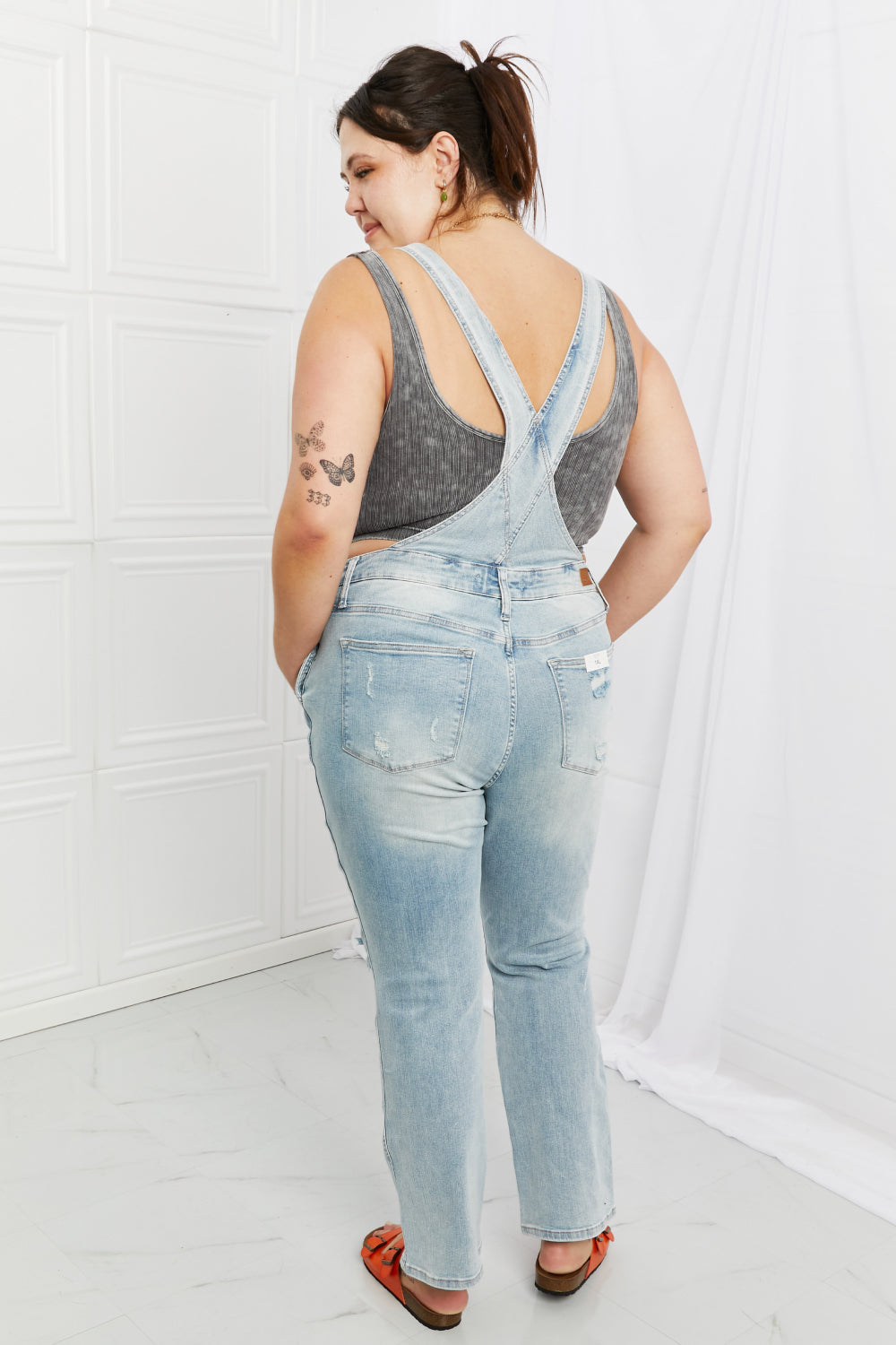 judy blue melina full size distressed straight leg overalls