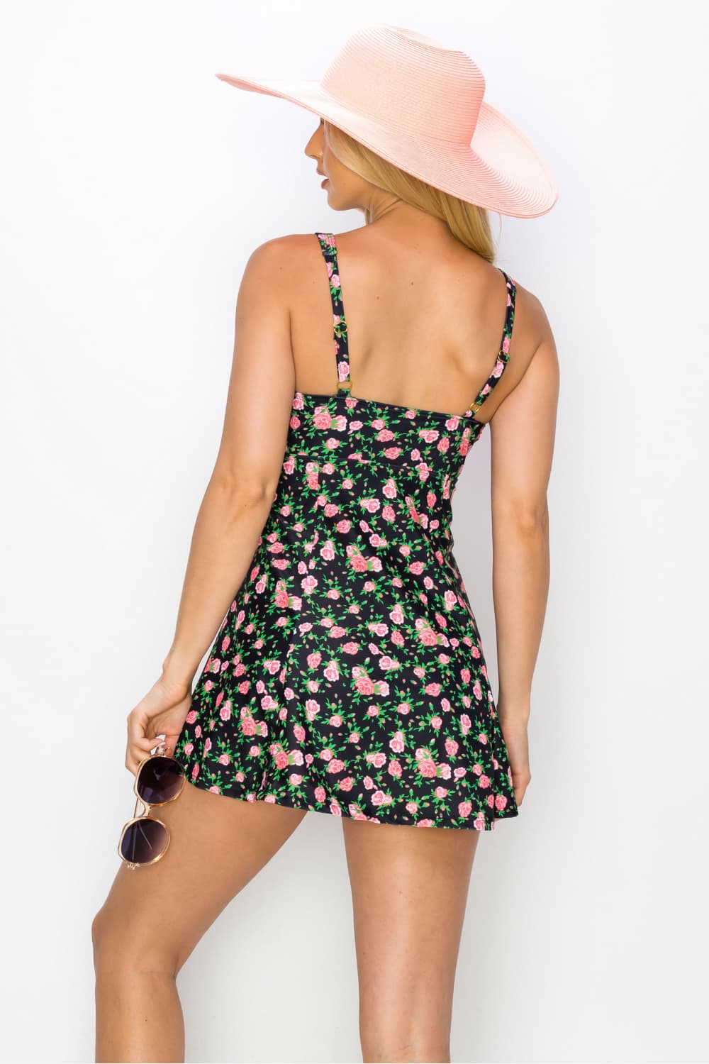 marina west swim full size clear waters swim dress in black roses