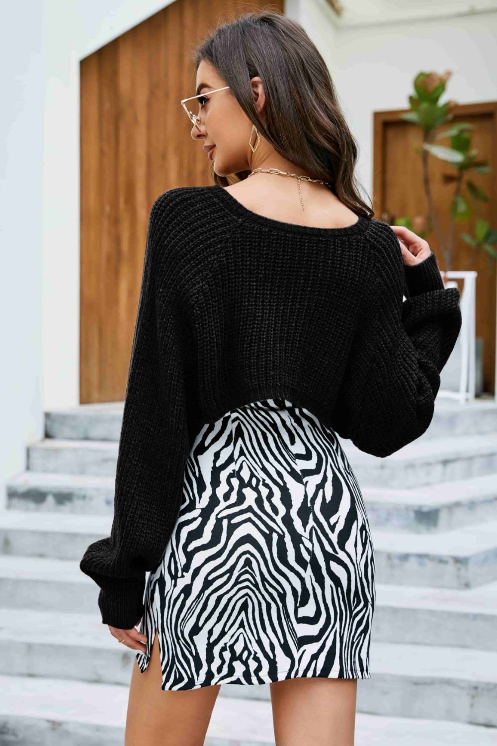 rib-knit cropped poncho