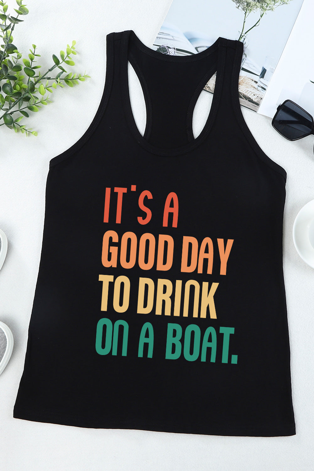 slogan graphic scoop neck tank
