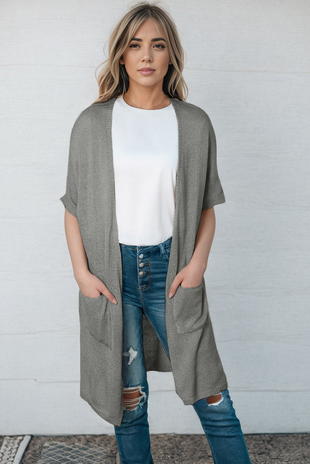 open front sweater cardigan with pockets