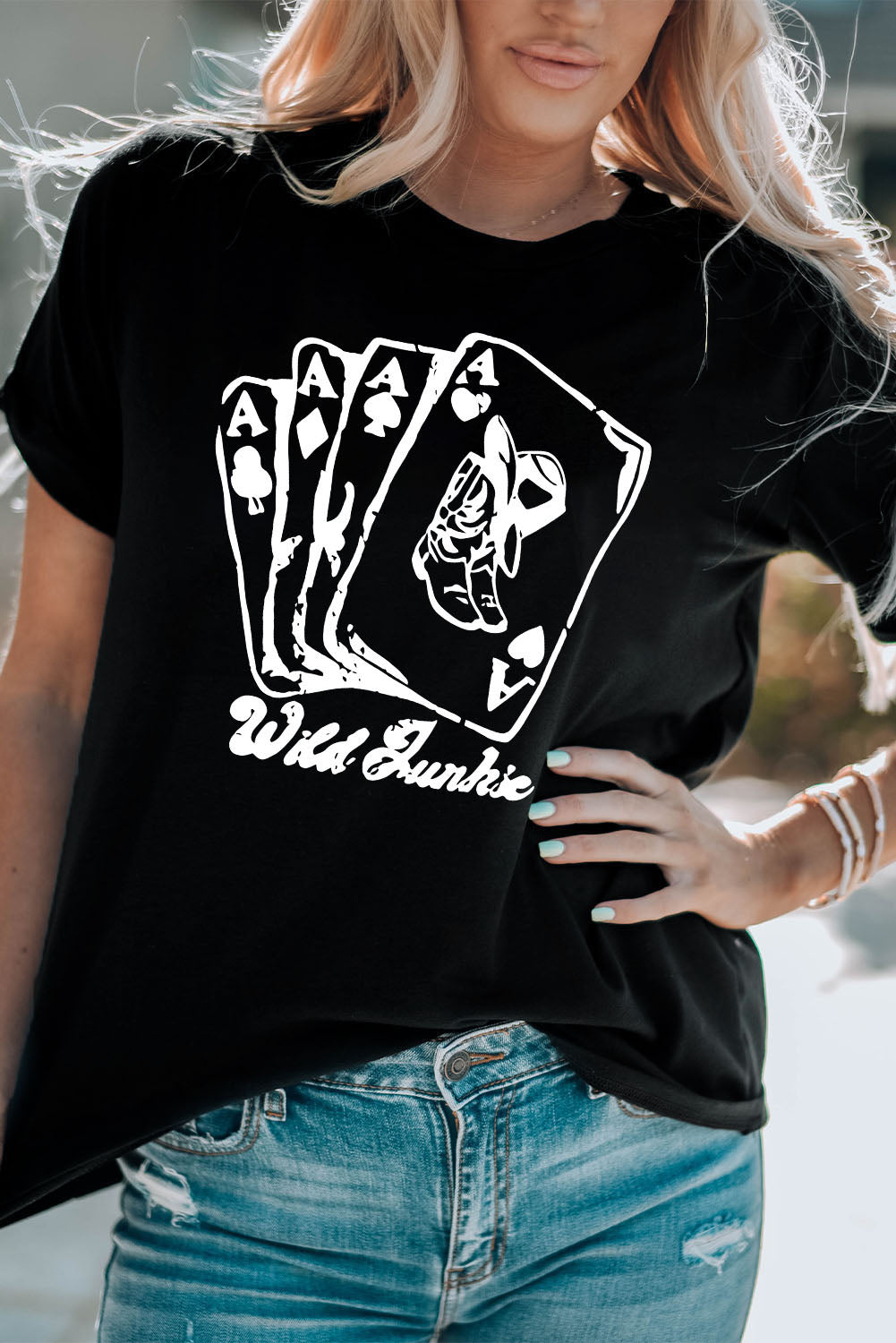 poker graphic round neck short sleeve tee