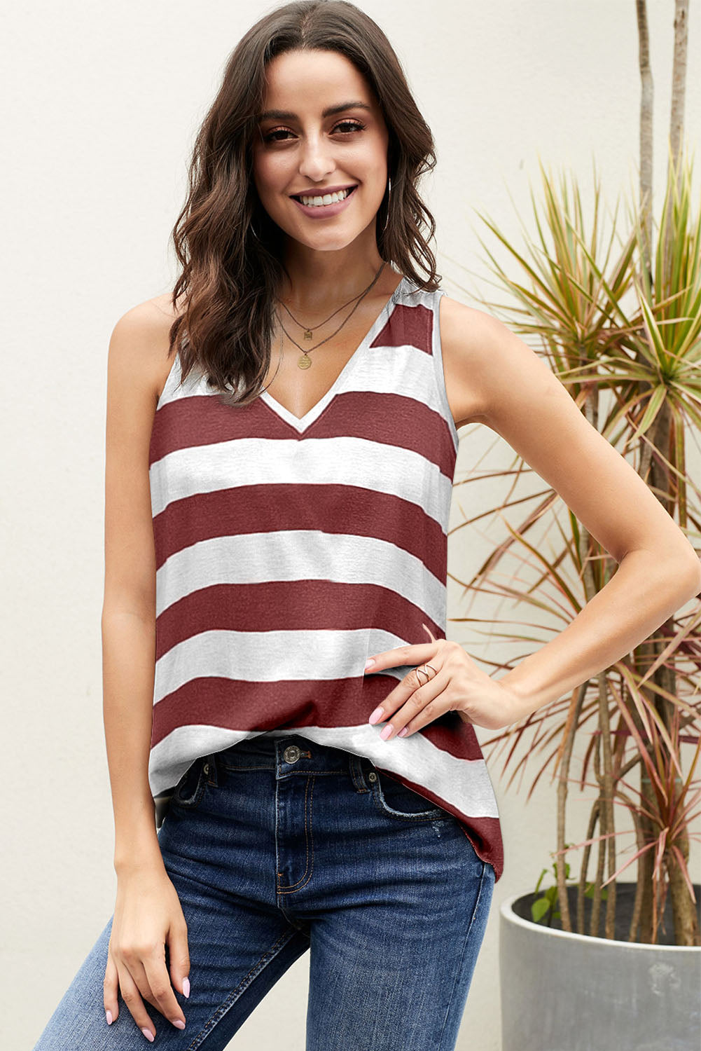 striped v-neck tank
