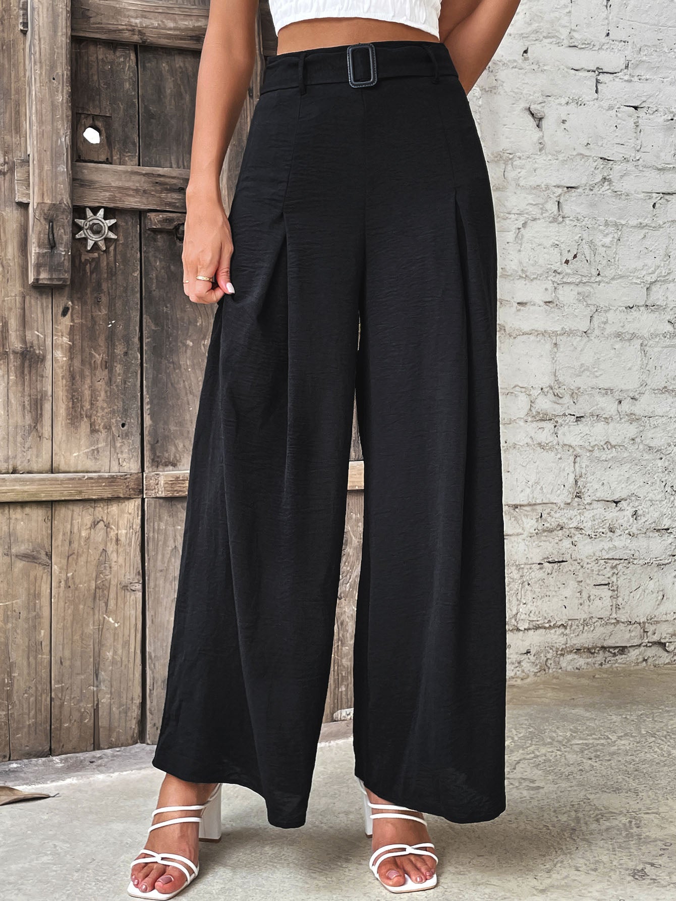 ruched high waist wide leg pants