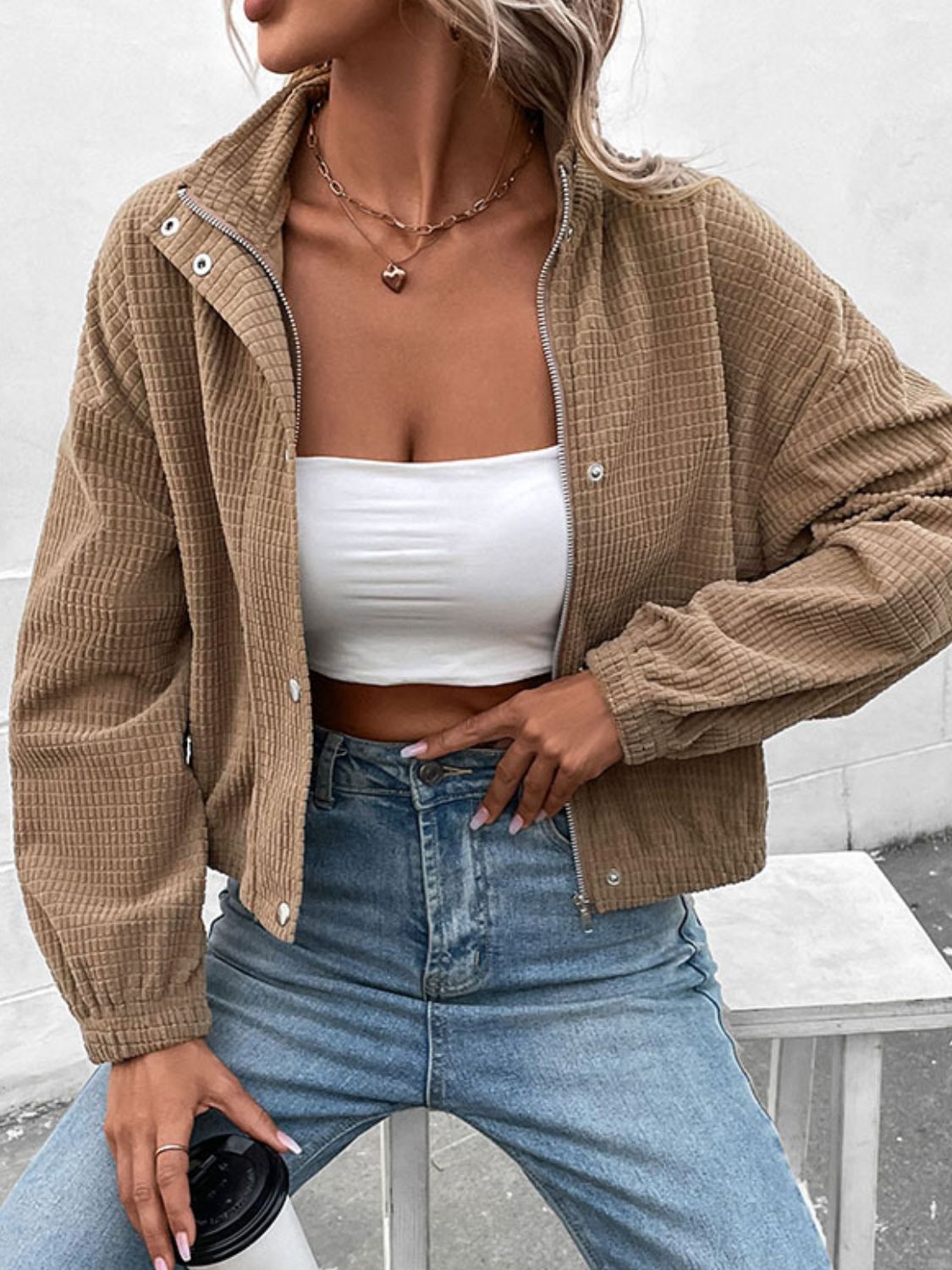 long sleeve dropped shoulder jacket