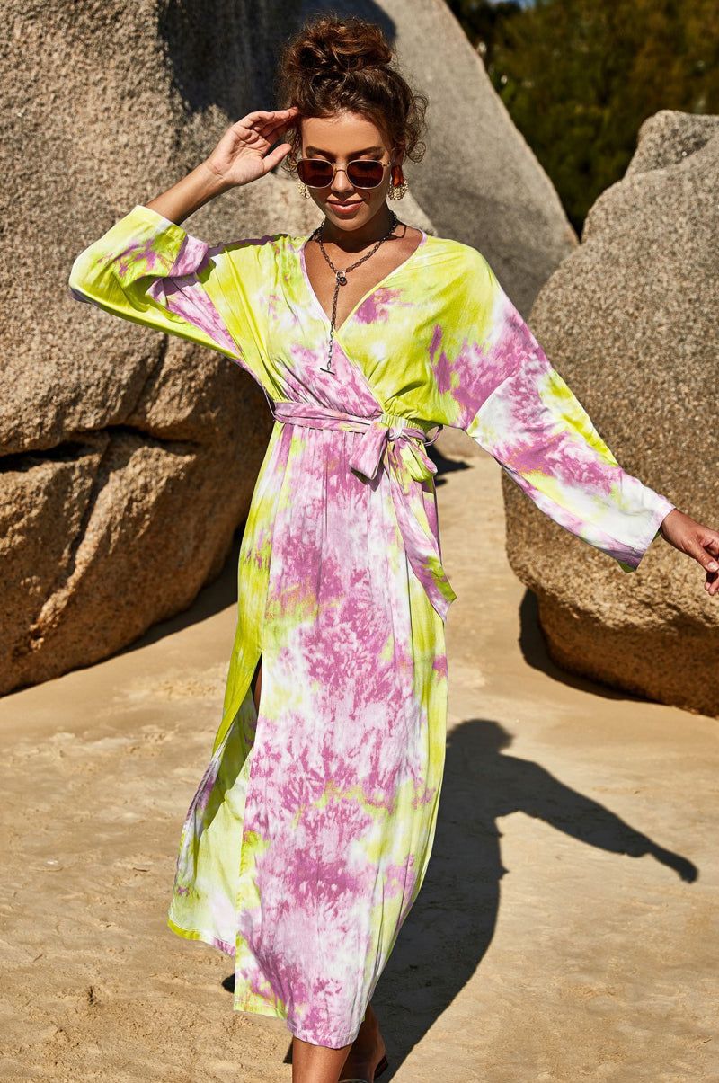 tie dye wrap maxi dress