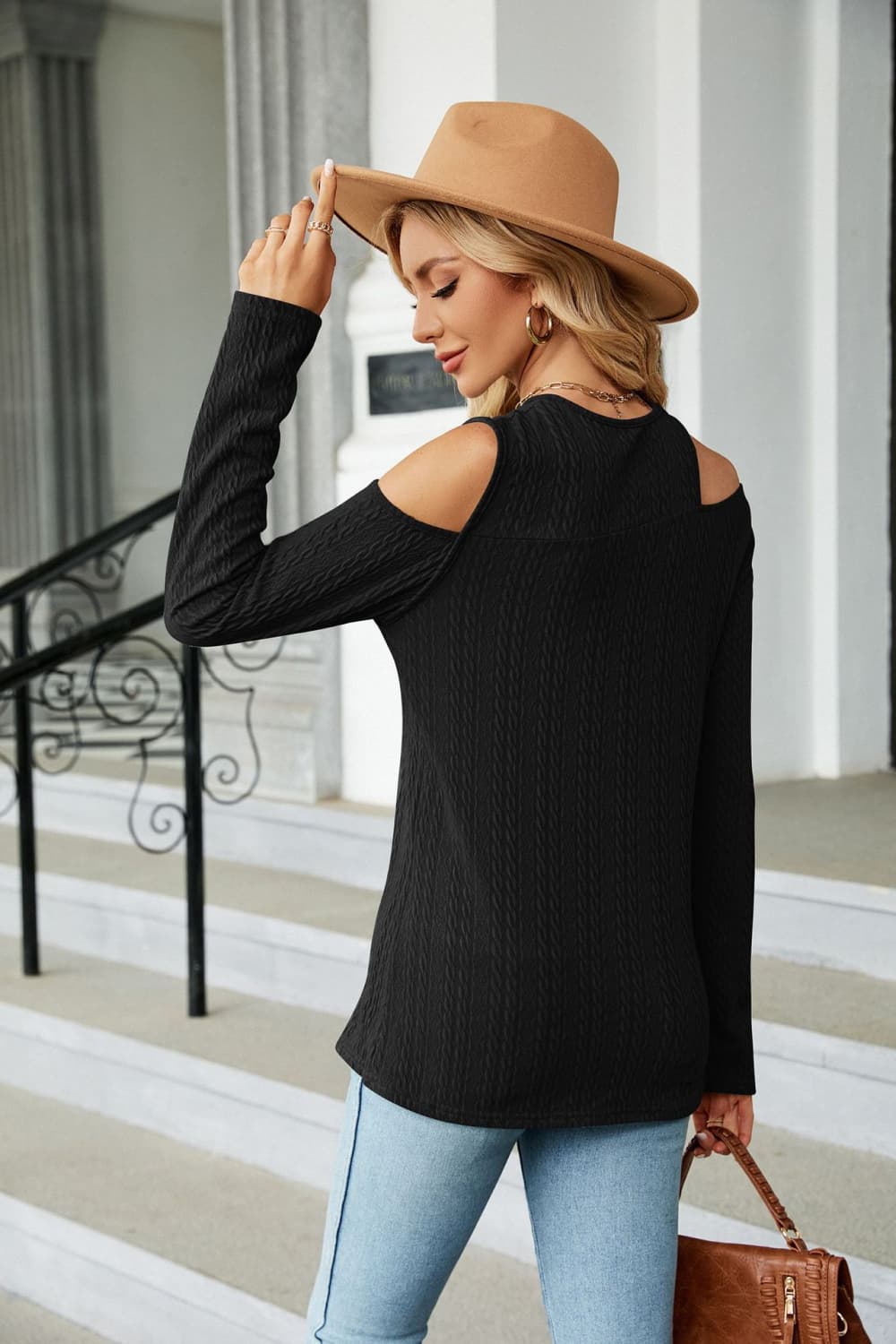 dropped shoulder long sleeve blouse