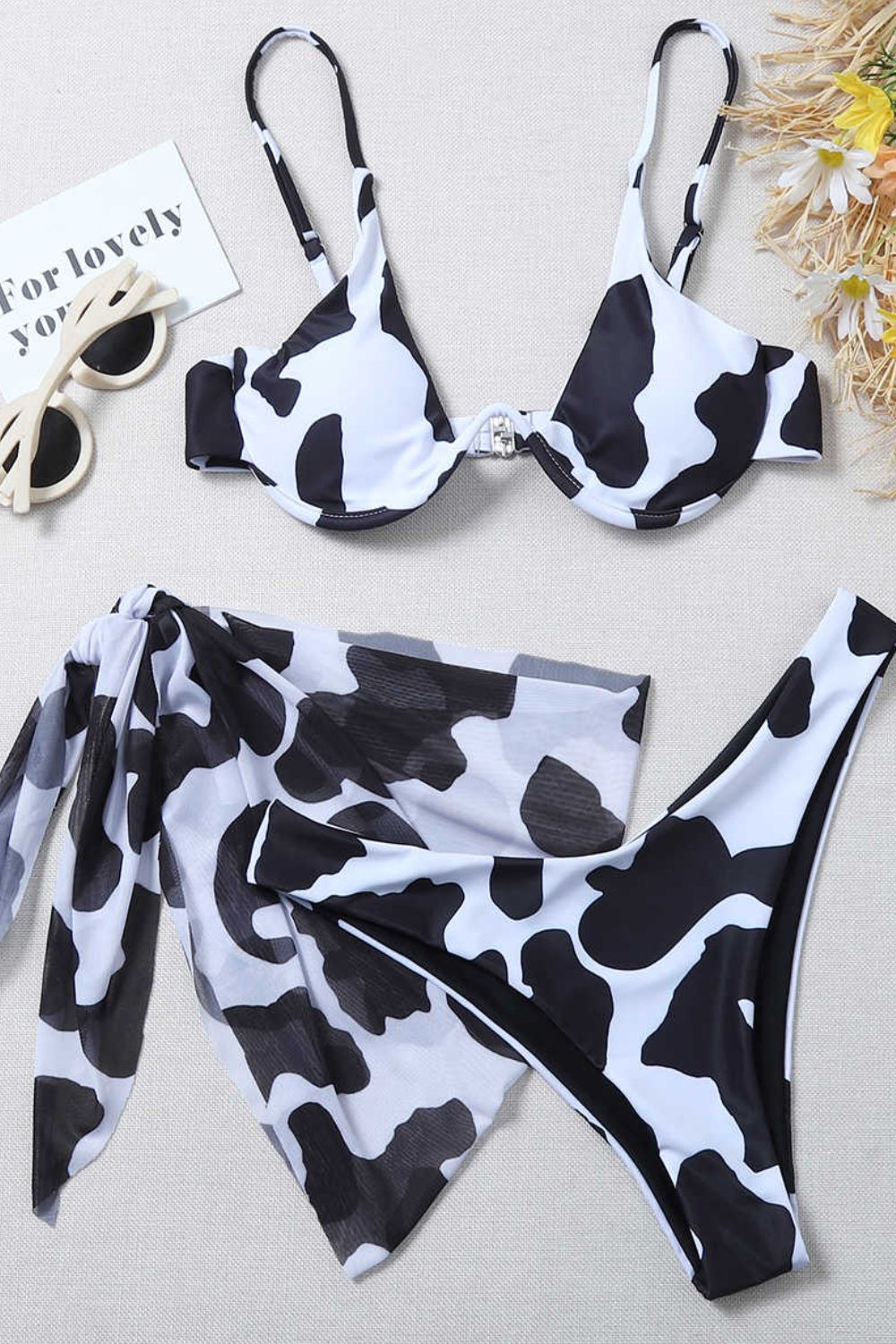 animal print three-piece swim set