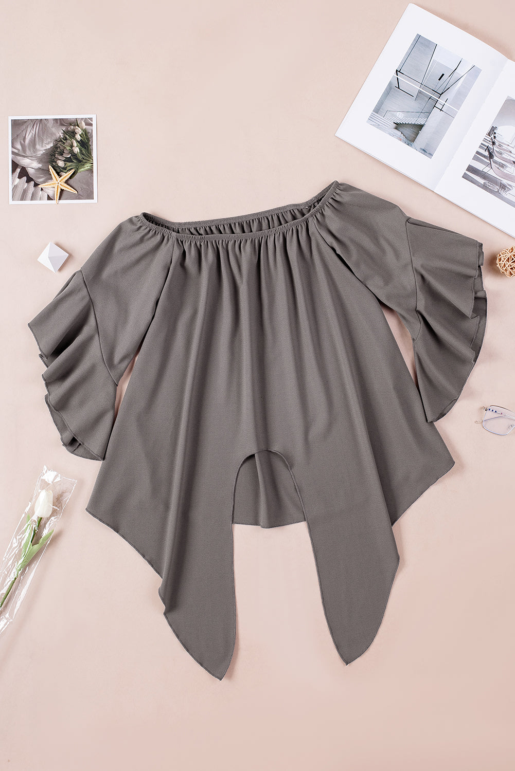 off-shoulder tie hem blouse