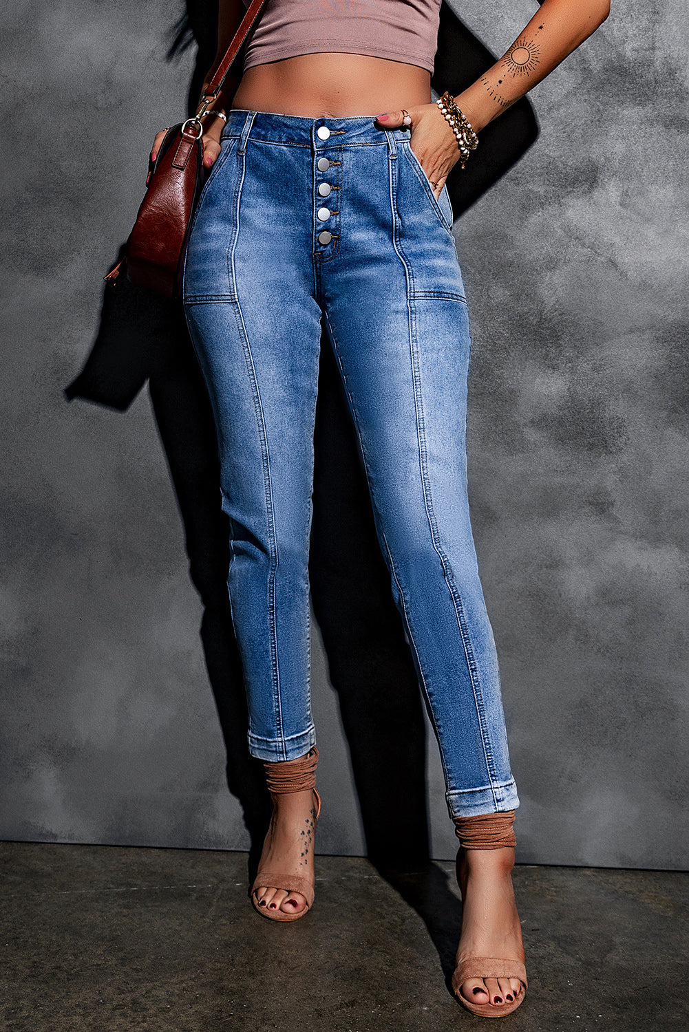 baeful button fly center seam high rise jeans