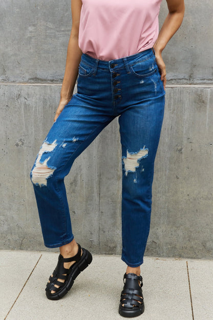 Judy Blue Melanie Full Size High Waisted Distressed Boyfriend Jeans