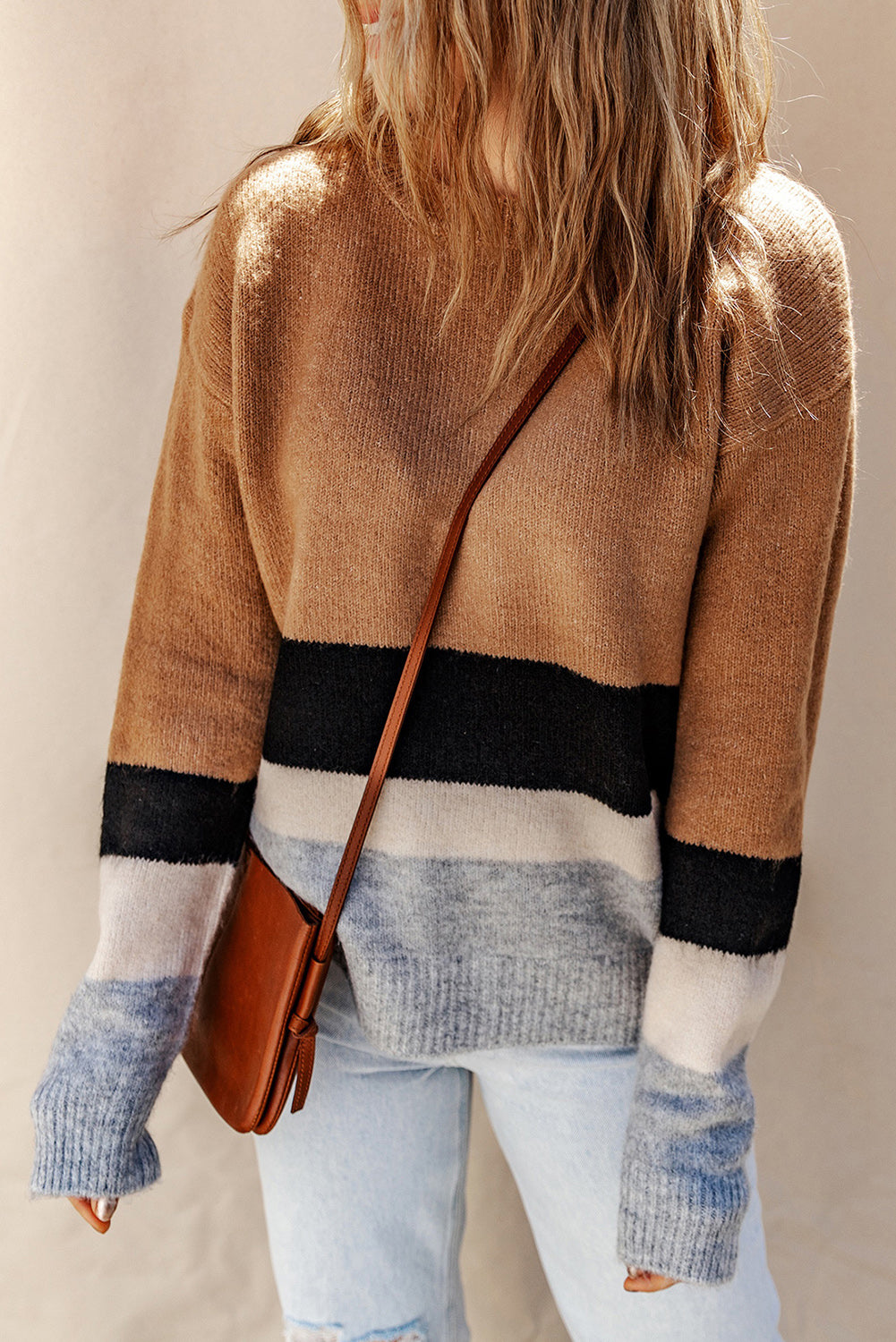 color block round neck sweater