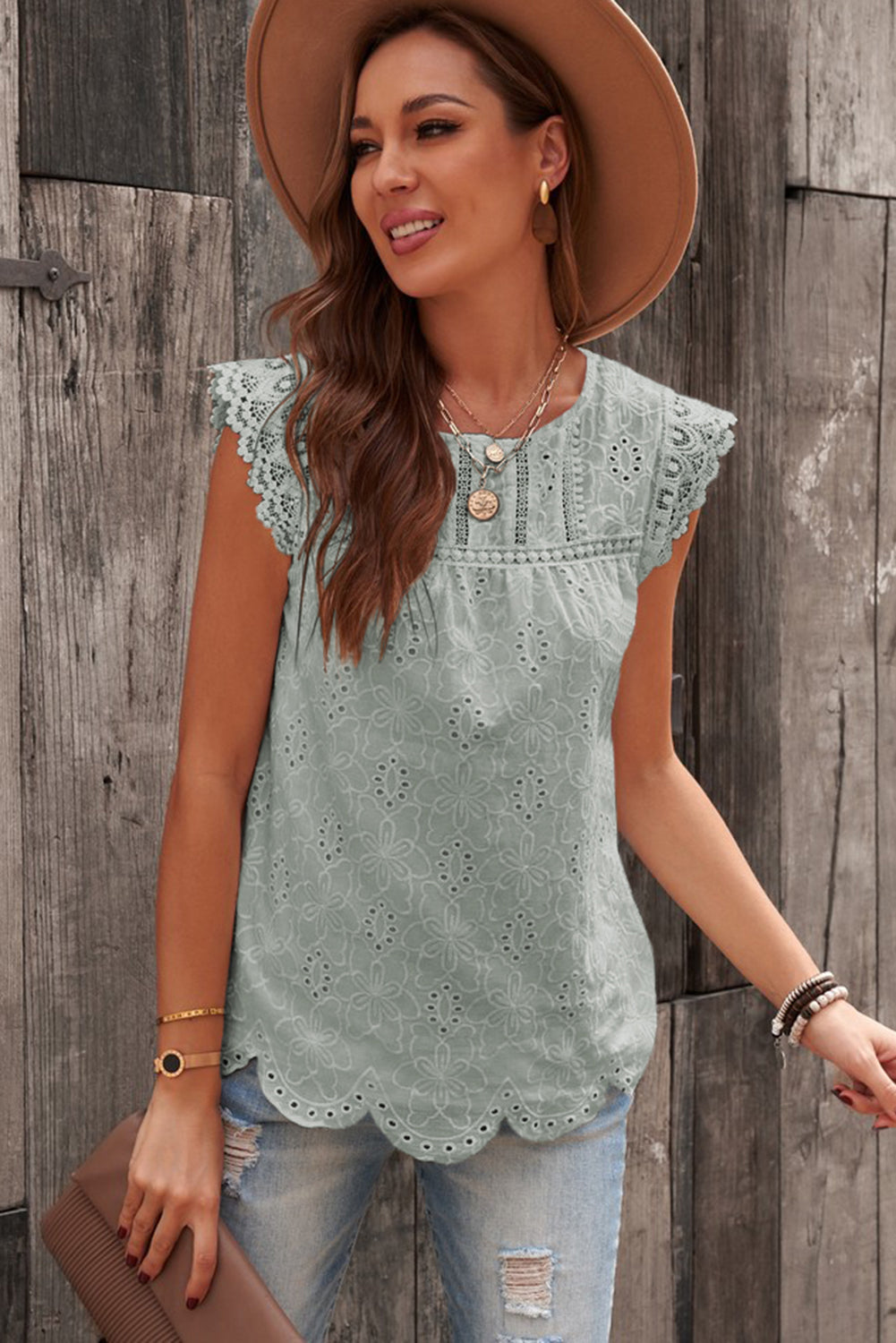 sleeveless eyelet tank top