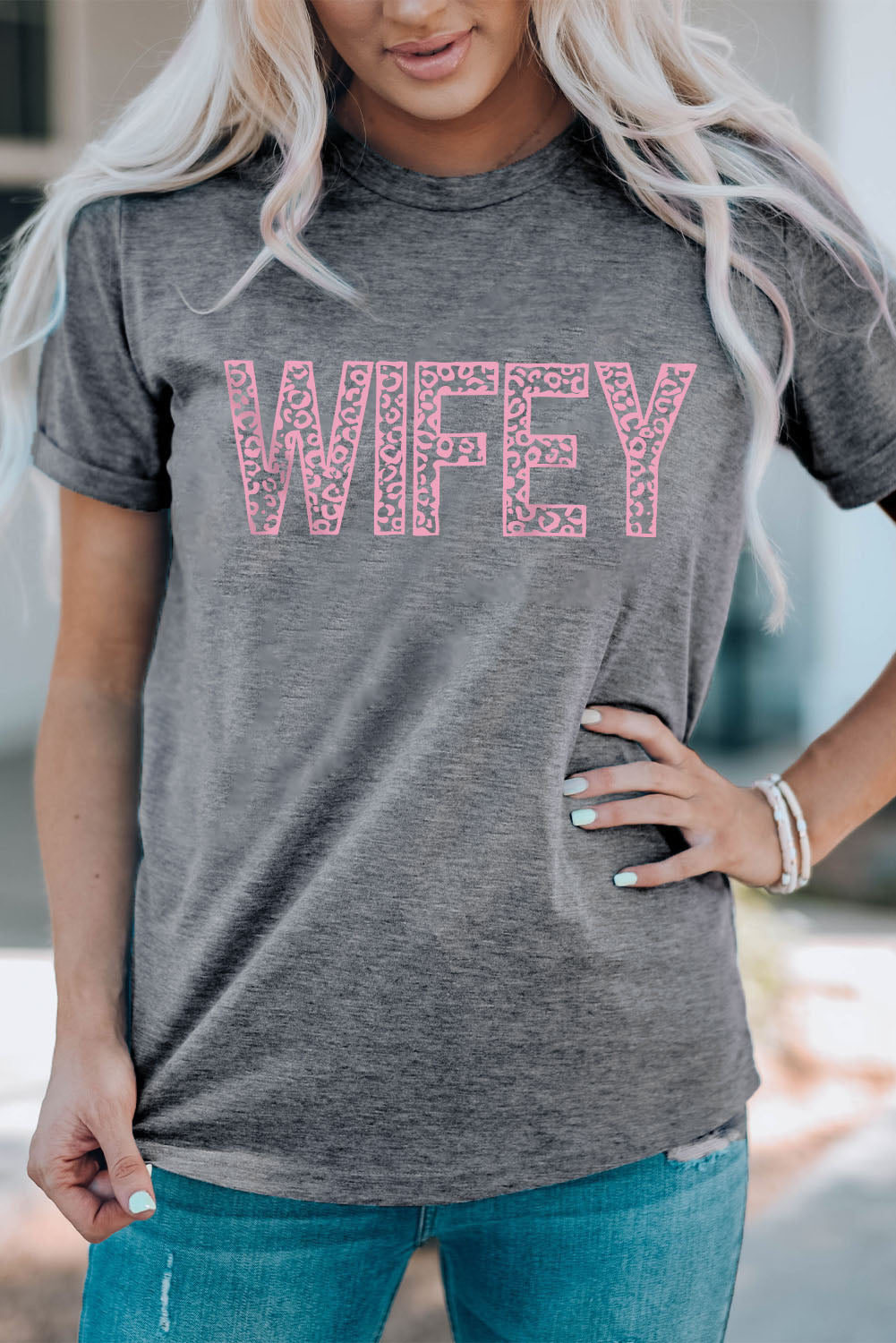 wifey leopard graphic short sleeve tee