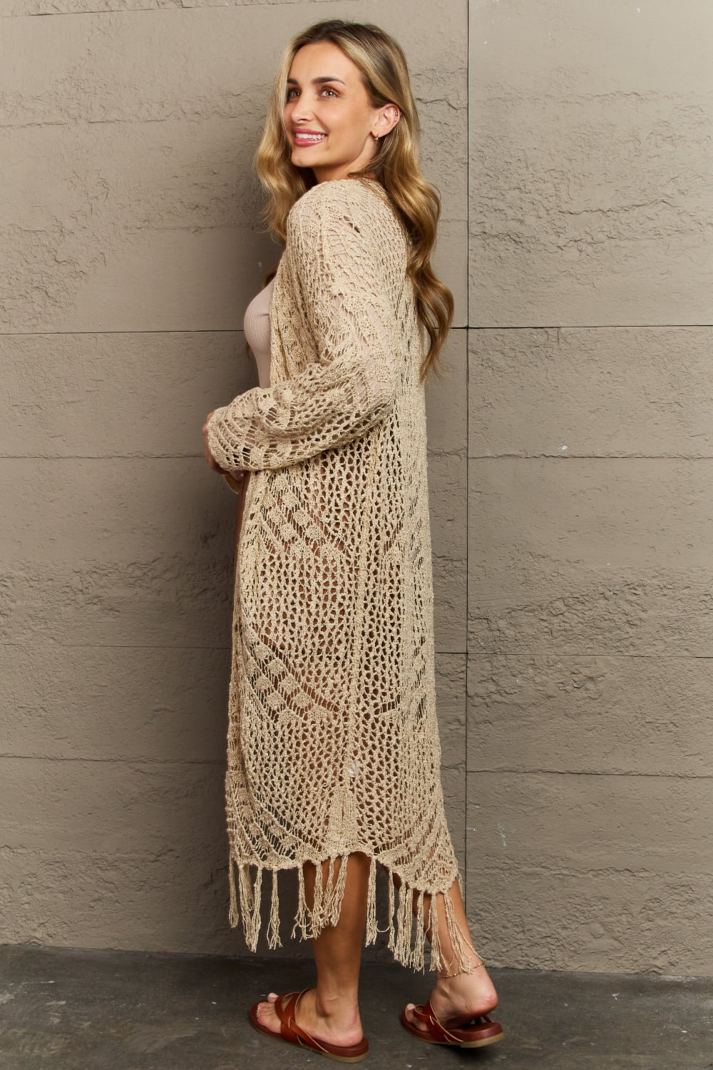 heyson boho chic full size western knit fringe cardigan