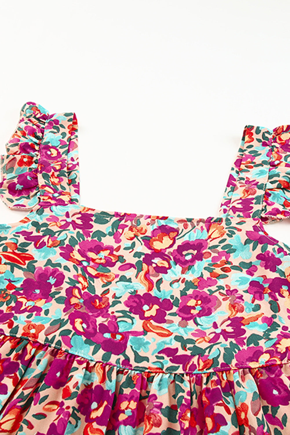 floral buttoned square neck ruffled tank