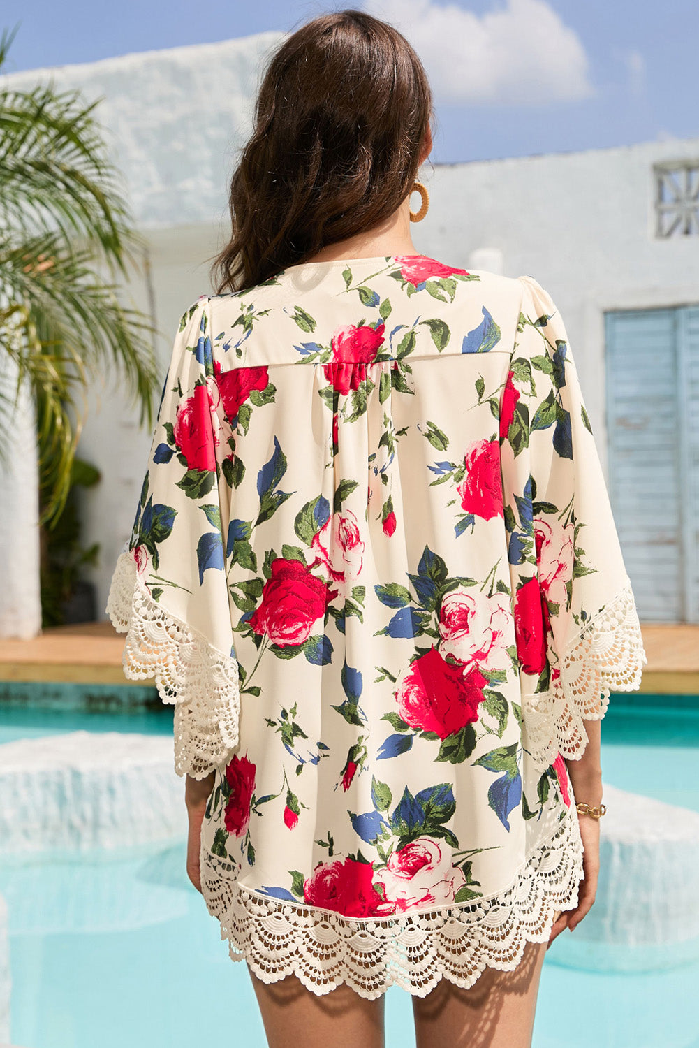 floral print flounce sleeve cardigan