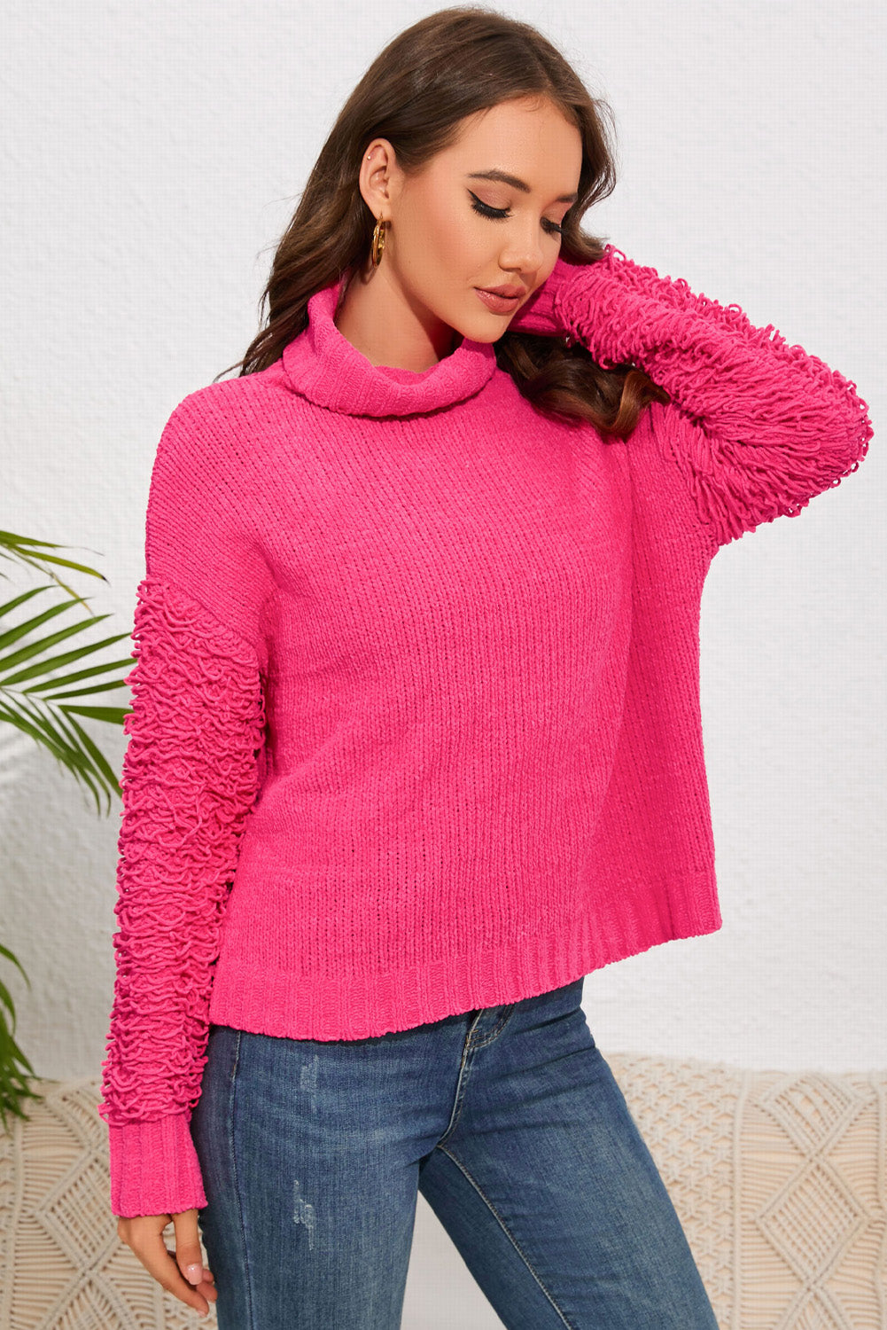 turtle neck sleeve detail sweater