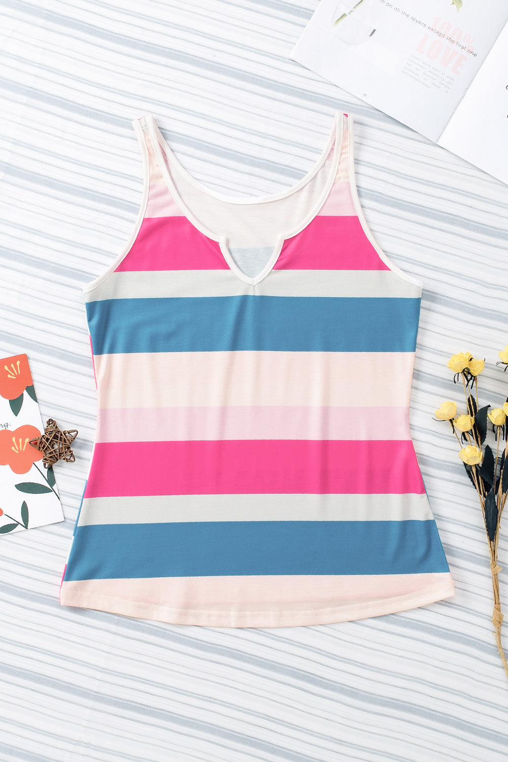striped notched neck tank