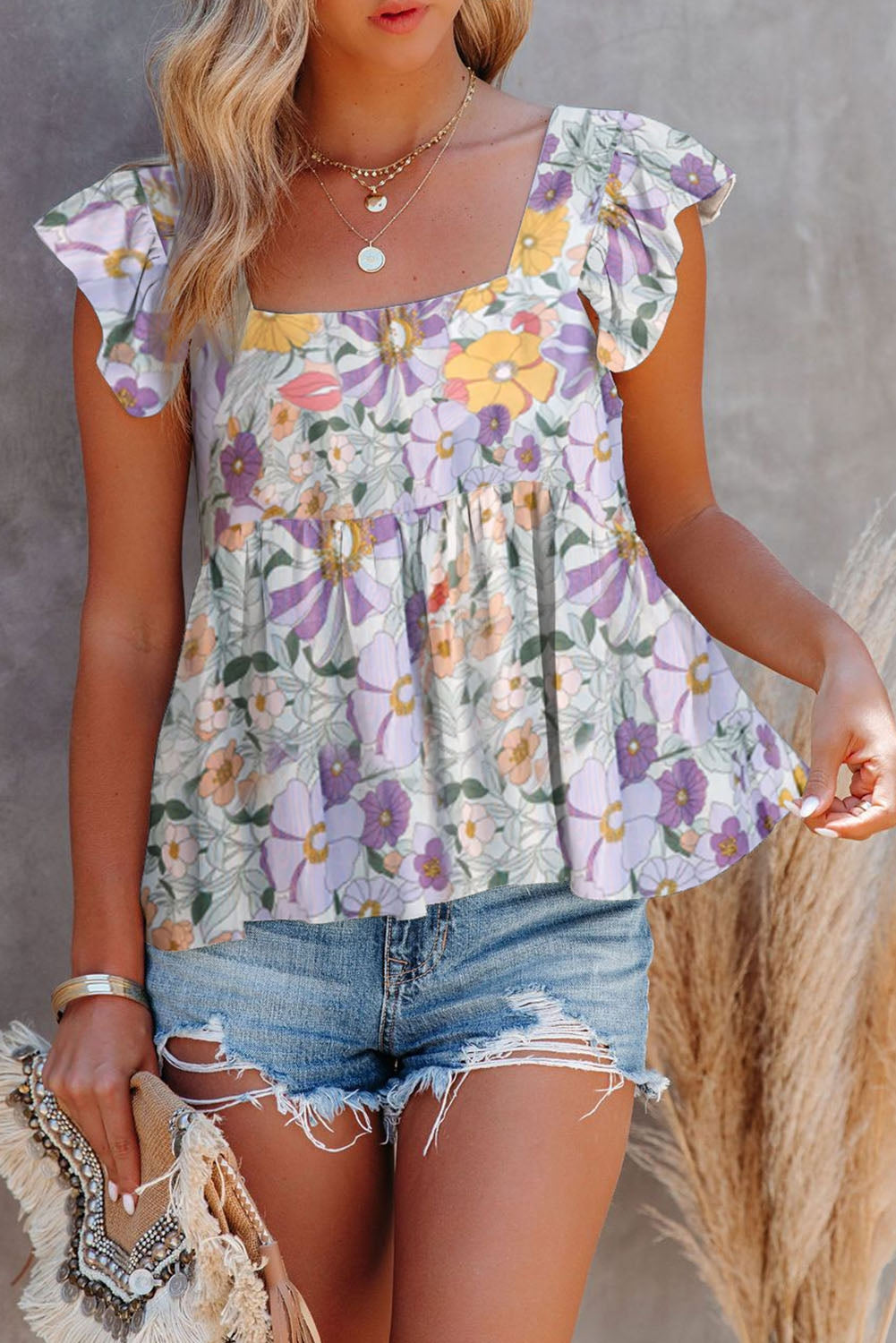 floral square neck babydoll top