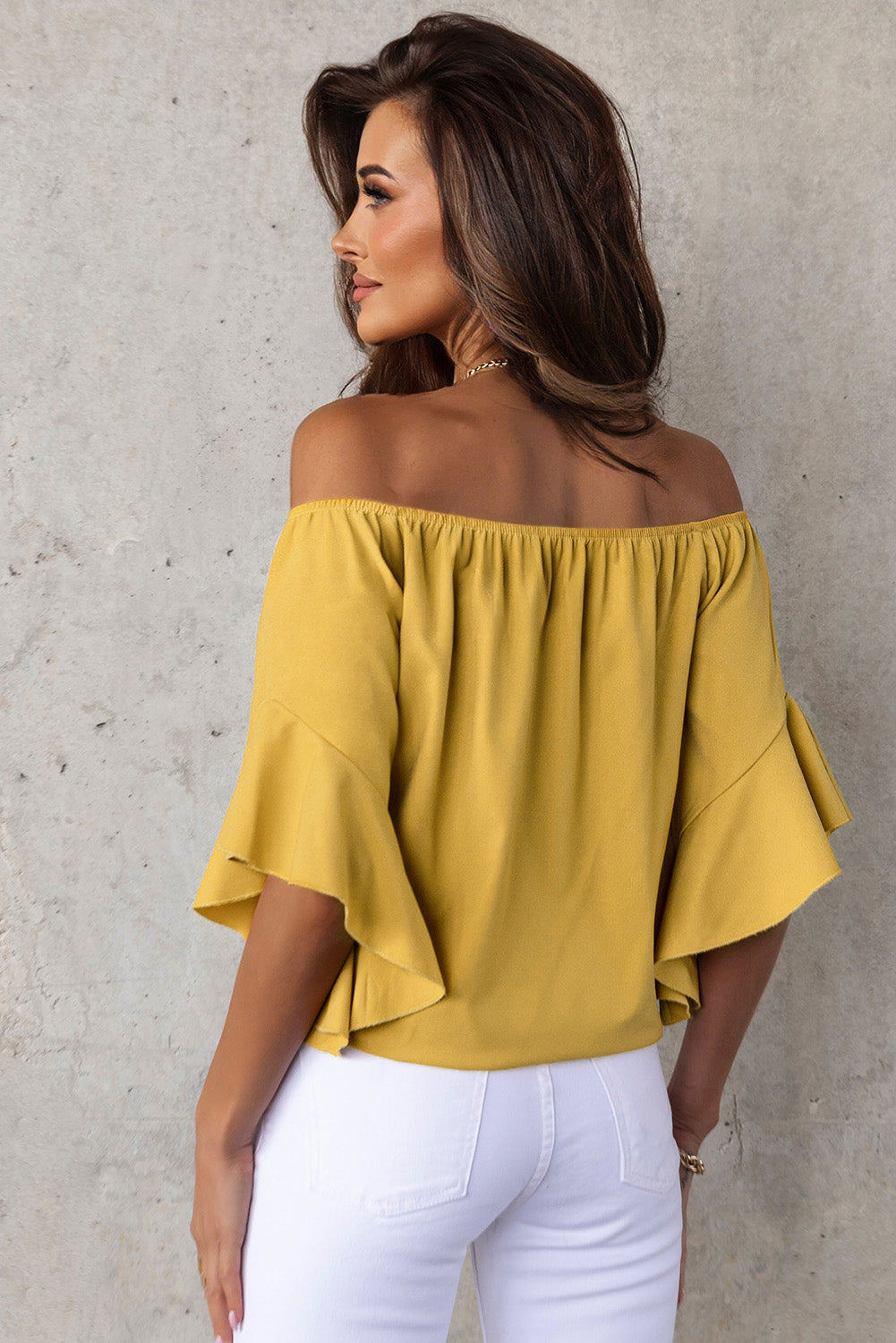 off-shoulder tie hem blouse