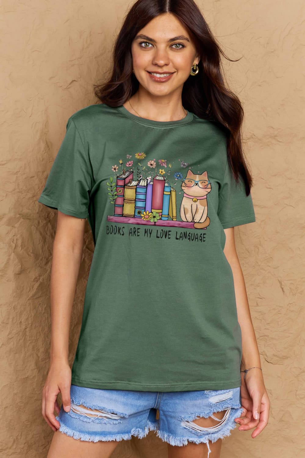 simply love full size books are my love language graphic cotton tee