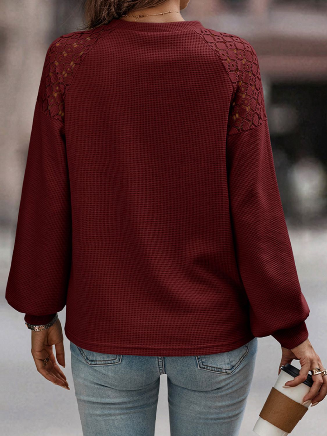 lantern sleeve round neck blouse