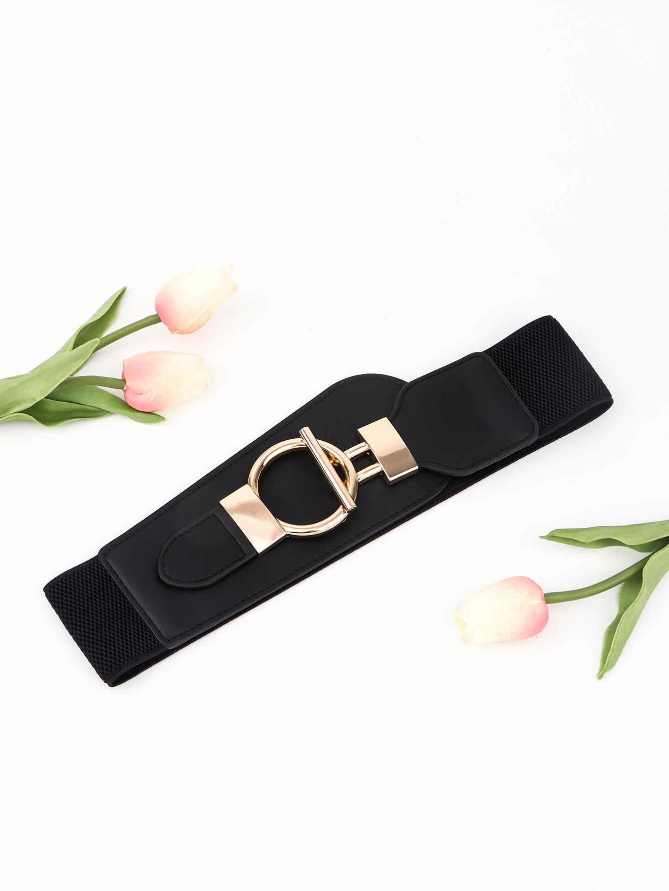 pu elastic wide belt with alloy buckle