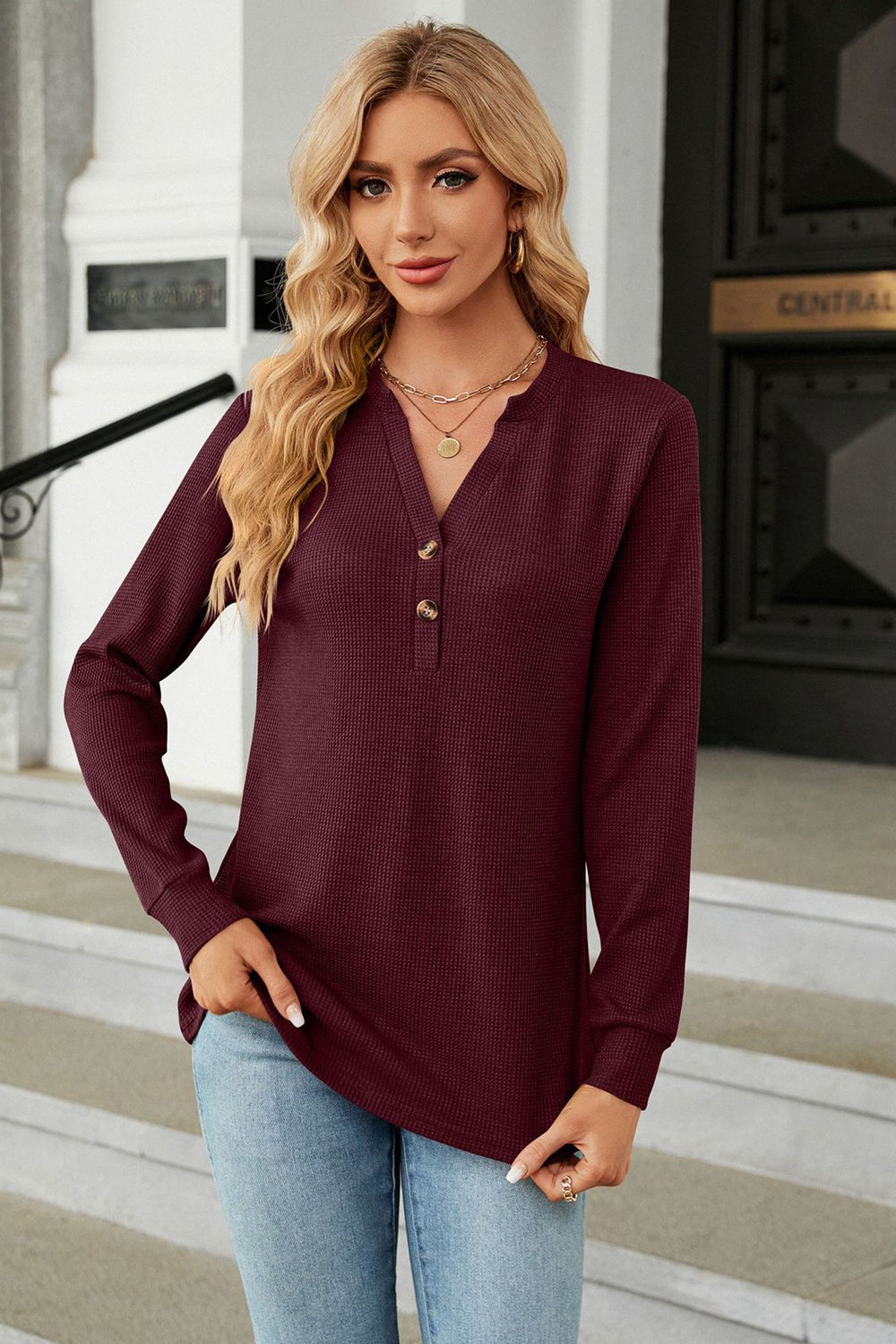 v-neck long sleeve blouse