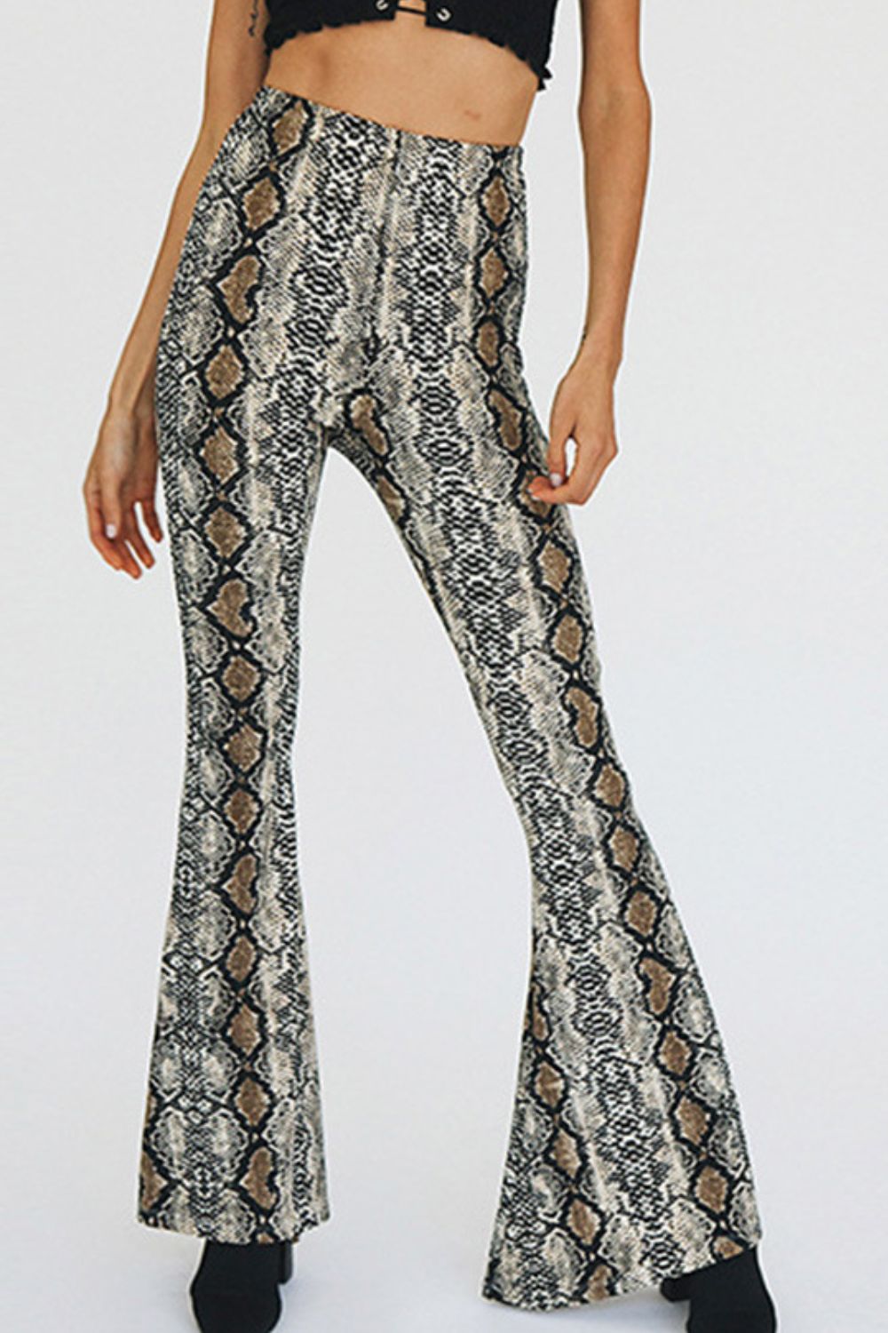 snakeskin print flare pants