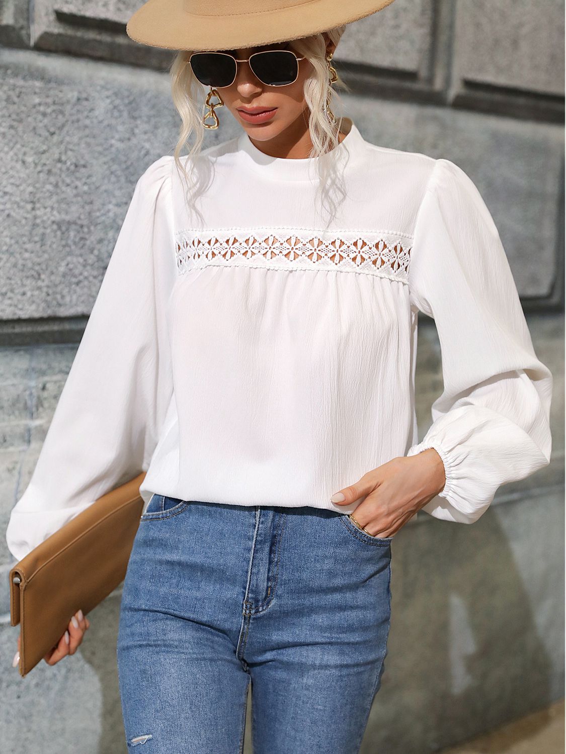 round neck puff sleeve blouse