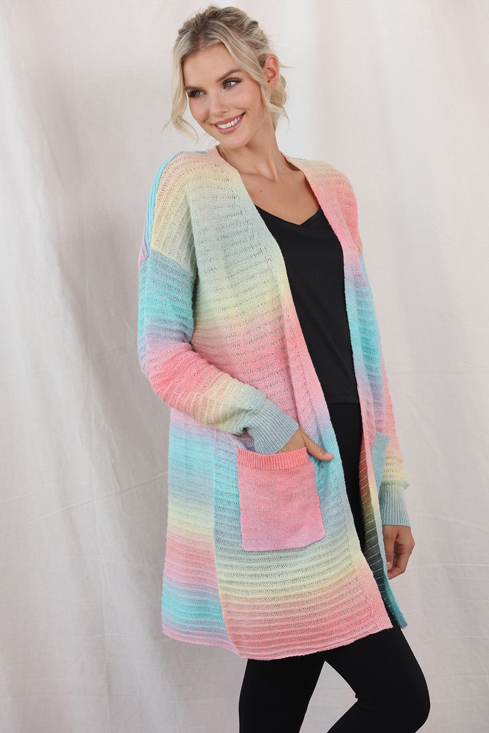 gradient dropped shoulder longline cardigan