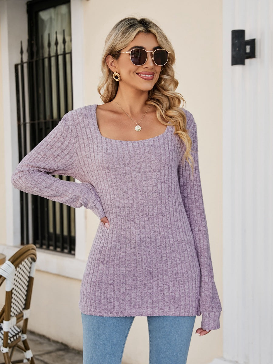 square neck ribbed long sleeve t-shirt