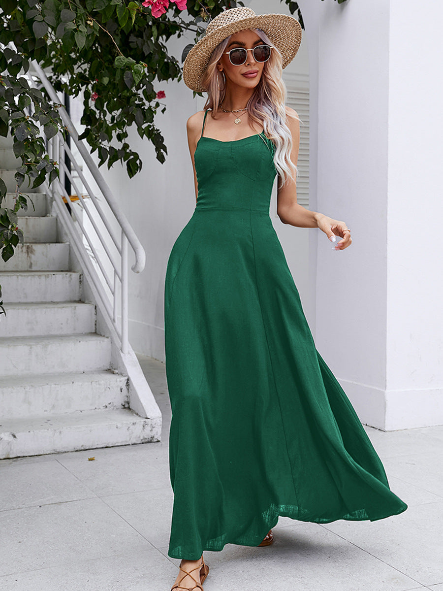 spaghetti strap lace-up maxi dress