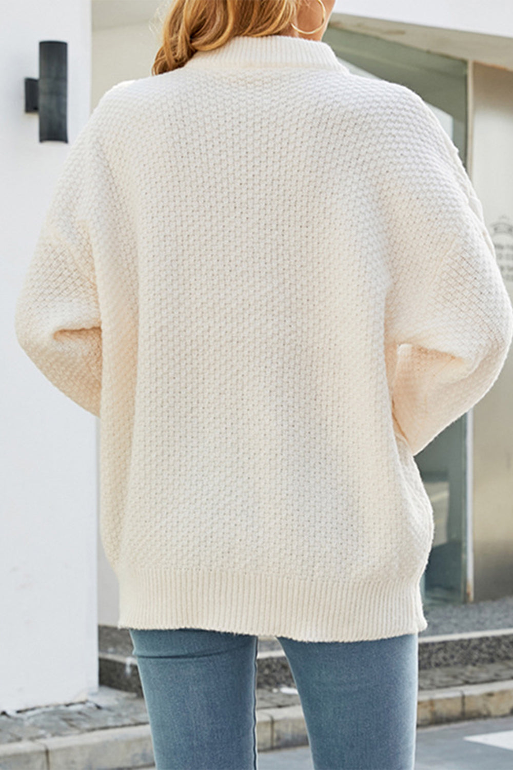 cable-knit round neck long sleeve sweater