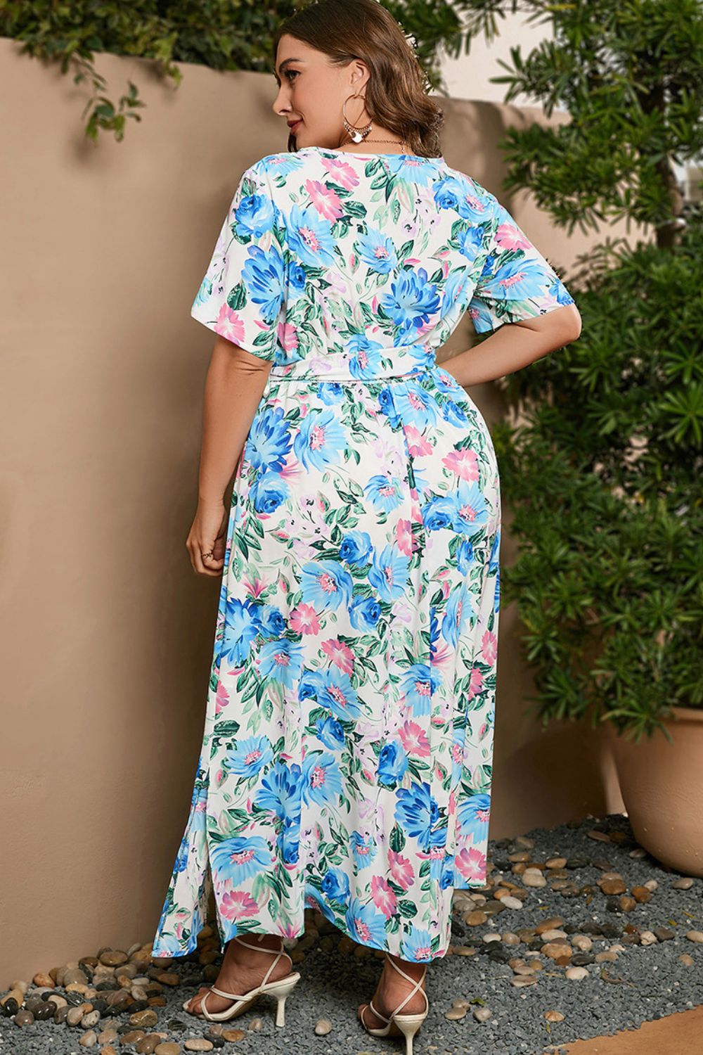 plus size tied surplice short sleeve maxi dress