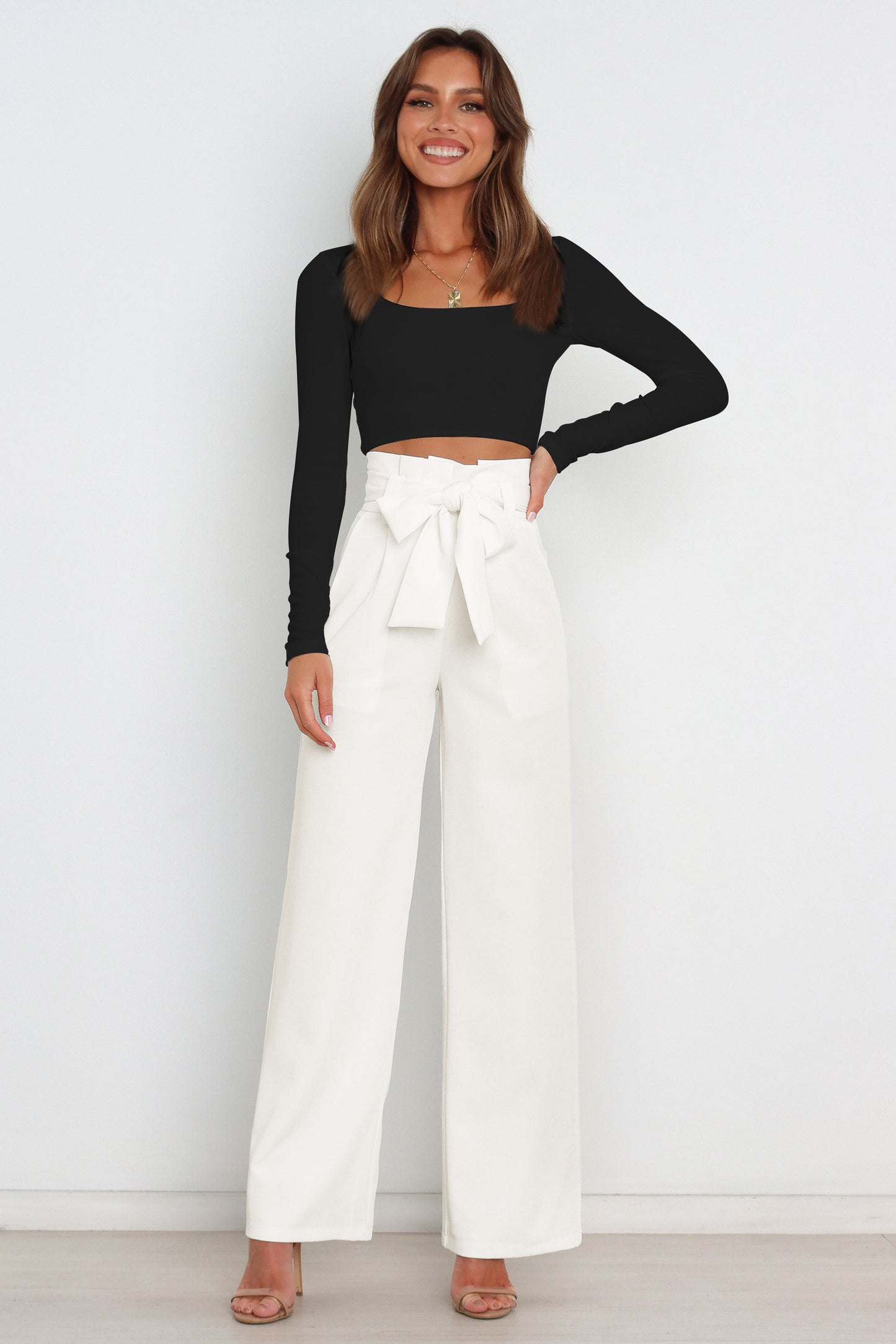 tie front paperbag wide leg pants