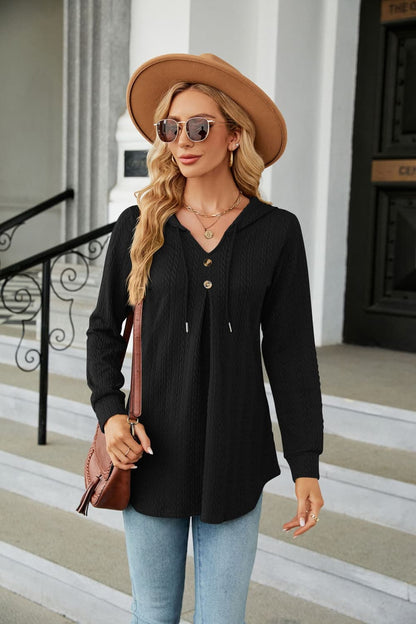 Long Sleeve Hooded Blouse